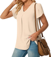 Elegant Women's Top Blouse Flower 2023 Summer Fashion Simplicity Short Sleeve Solid V-Neck Commuter Office Female Shirt S-XXL