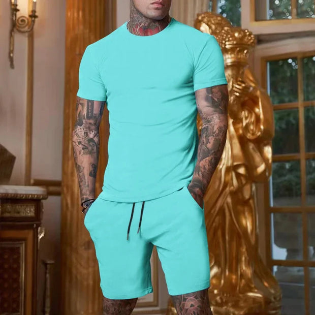Summer men's Clothing Two Pieces Sets Mens Casual Tracksuit Men Print short sleeve Sets mens t-shirt+shorts Fitness Sportswear