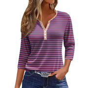 Tops For Women Women'S T Shirt Tee Print Button 3/4 Sleeve Daily Weekend Fashion Basic V Neck Regular Top Ropa De Mujer New