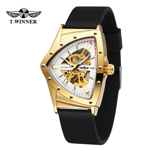 Winner Military Triangle Steel Skeleton Automatic Movement Man Watch Sports Mechanical Watches Luxury Waterproof Silicone Strap
