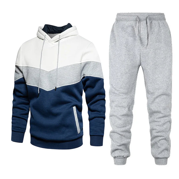 Men's Sets, Sportswear, Fashion and Leisure Spring and Fall Models, Splicing Hooded Sweater Pants Two-piece Set, Men's Sets