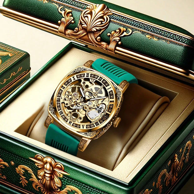 A High-end MEN'S Gold Carved Hollow Fashionable Retro Luminous Business and Leisure Fully Automatic Mechanical Watch