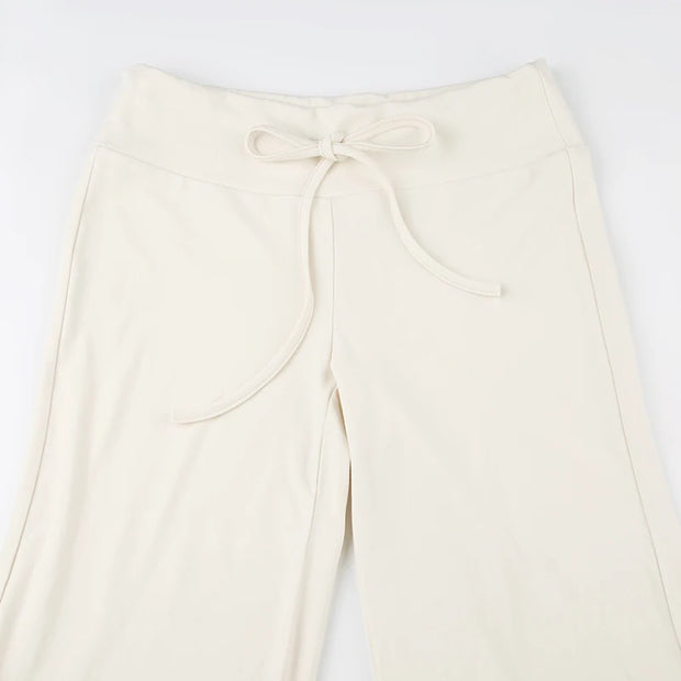 Cuteandpsycho Casual Solid Basic Pants Y2K Chic Floor Length Bottoms Vintage Aesthetic Mid Waist Drawstring Straight Trousers