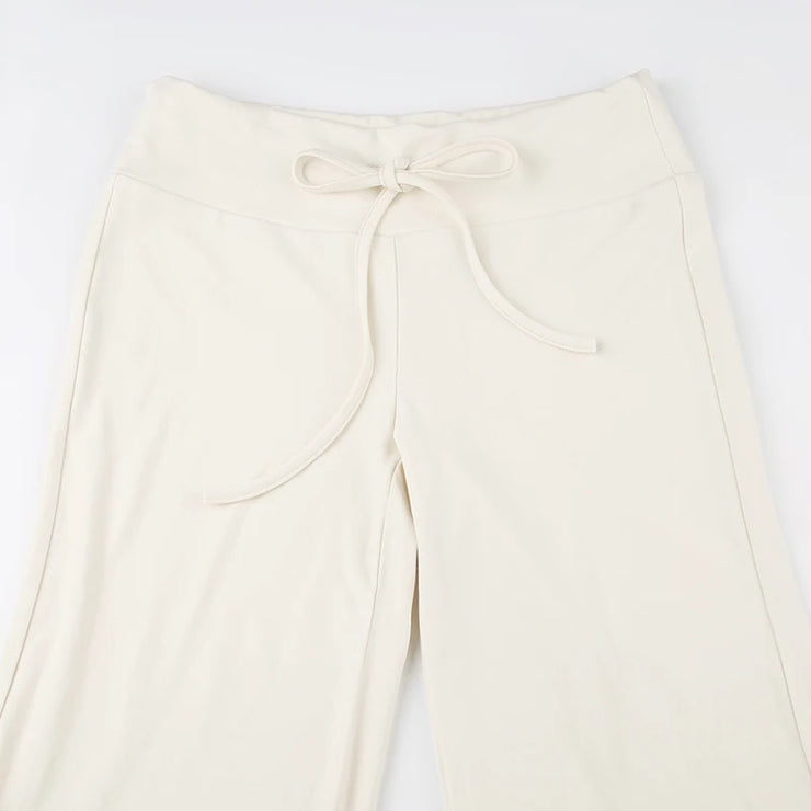 Cuteandpsycho Casual Solid Basic Pants Y2K Chic Floor Length Bottoms Vintage Aesthetic Mid Waist Drawstring Straight Trousers