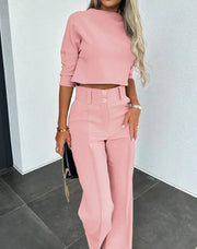 Elegant Office Lady Suits Fashion Solid Color Two Piece Set For Women Casual Crop Top+high Waist Pants Women's Sets 2024 Autumn