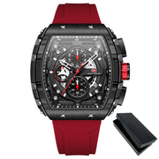 MINI FOCUS Chronograph Quartz Watch for Men Tonneau Dial Military Sport Wristwatch Male with Orange Silicone Strap Auto Date