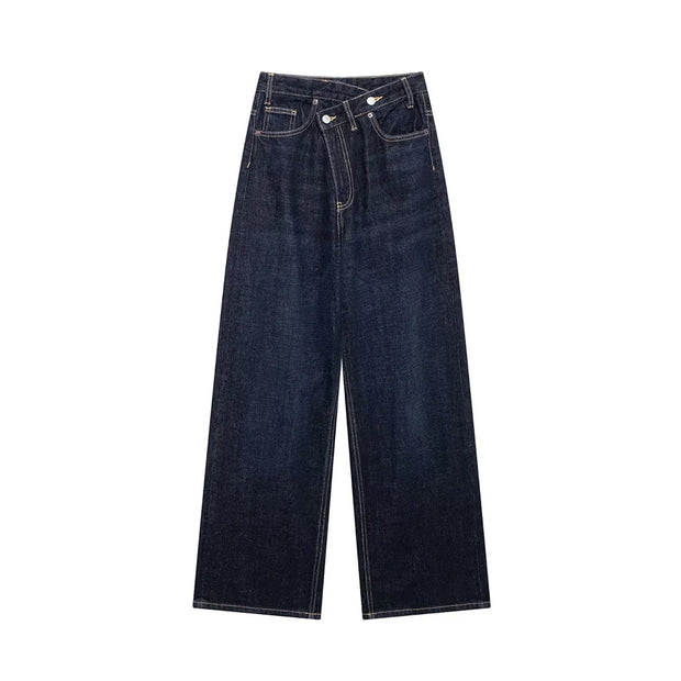 TRAF Women's Basic Hundred Jeans New Fashion Asymmetric Design High Waist Wide Leg Trousers Casual Women's Straight Leg Jeans