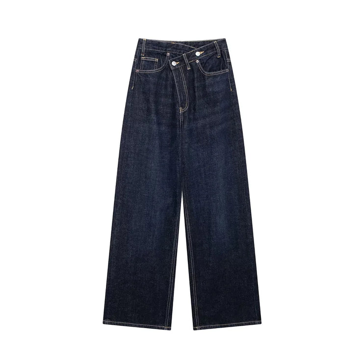 TRAF Women's Basic Hundred Jeans New Fashion Asymmetric Design High Waist Wide Leg Trousers Casual Women's Straight Leg Jeans