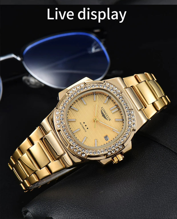 LONGLUX automatic man watch diamond watch luxury stainless steel wholesale mechanical watches day date waterproof man watch