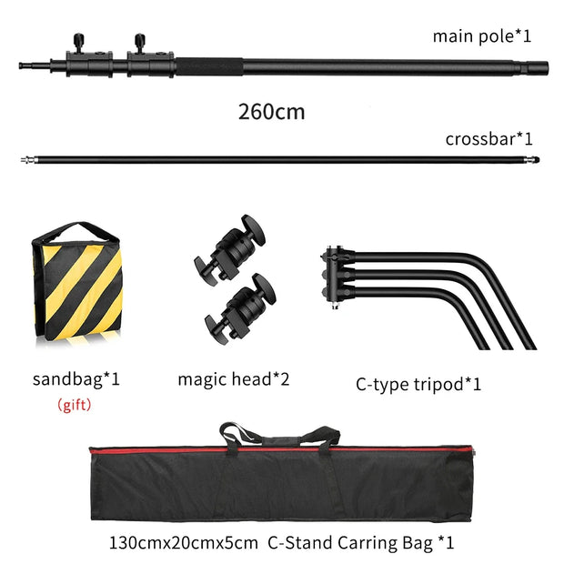 2.6M/8.5FT Stainless Steel Century Foldable Light Stand Tripod
