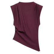 TRAF New Womens Tops Sleeveless Red Black Blouse Woman Summer Ruched Asymmetrical Top Women Slim Fit Brown Stylish Women's Top