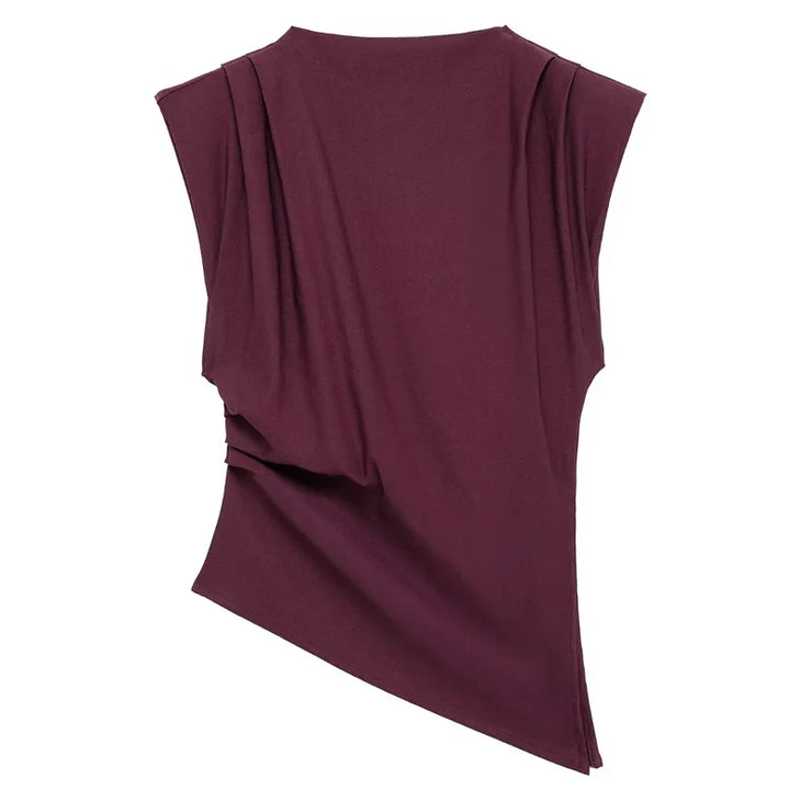 TRAF New Womens Tops Sleeveless Red Black Blouse Woman Summer Ruched Asymmetrical Top Women Slim Fit Brown Stylish Women's Top