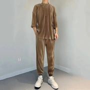 Men's Pants Set Work Wear Jogging Plain Running No Logo Male T Shirt Trousers Sets Sweatpants Jogger Two-piece Essential Elastic