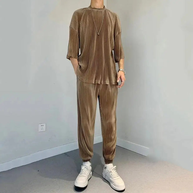 Men's Pants Set Work Wear Jogging Plain Running No Logo Male T Shirt Trousers Sets Sweatpants Jogger Two-piece Essential Elastic