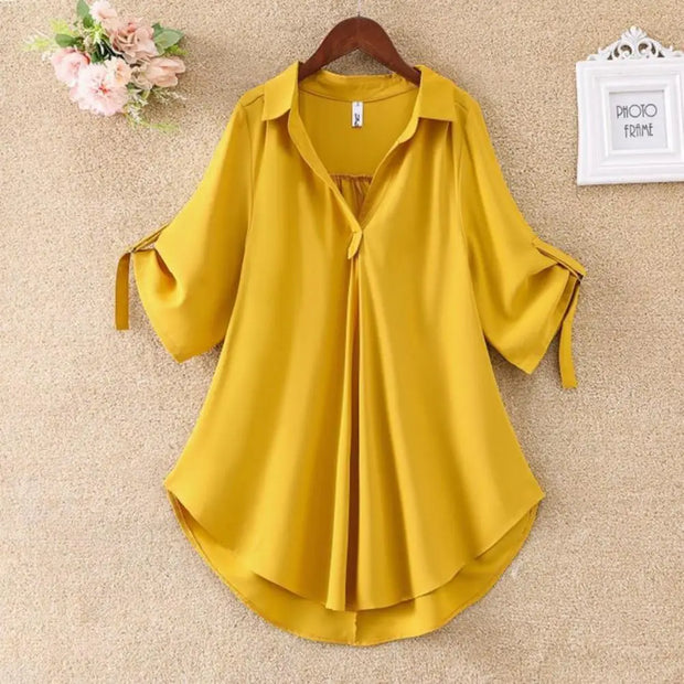 Chic Plus Size Tops For Women Summer Tunic 2023 Fashion Solid Casual Blouse Women White Ladies Top Loose Shirts camisa mujer