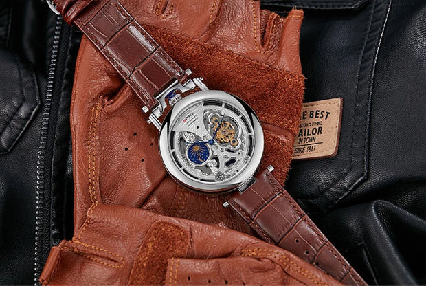 New Fashion Hollow Automatic Mechanical Watches Men Business Casual Leather Skeleton Tourbillon Wrist Watch Relogio Masculino