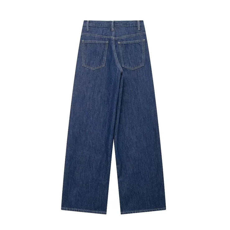 TRAF Women's Basic Hundred Jeans New Fashion Asymmetric Design High Waist Wide Leg Trousers Casual Women's Straight Leg Jeans