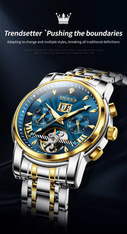 OLEVS 9965 Mens Watch Classic Hollow Out Automatic Mechanical Watch Original Movement Waterproof Luminous Calendar Year Moon