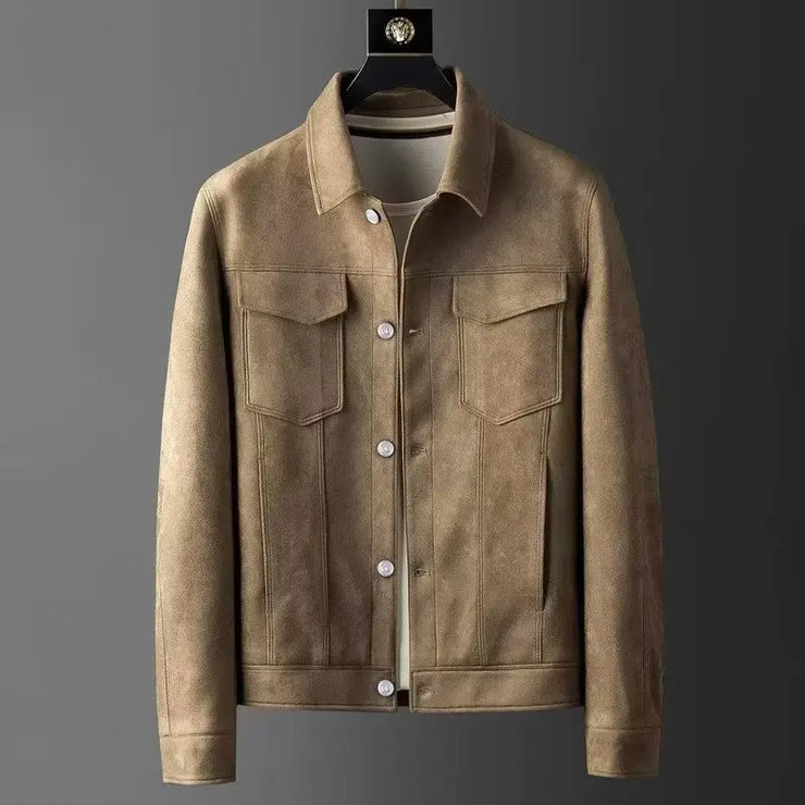 New Spring Autumn Casual Jackets Men Turn Down Collar Slim Fit England Style Deerskin Fleece Jacket Male Vintage Outwear Coats