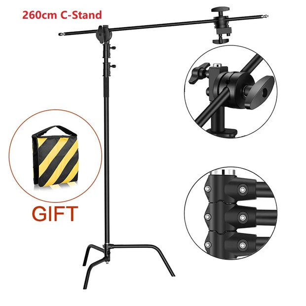 2.6M/8.5FT Stainless Steel Century Foldable Light Stand Tripod
