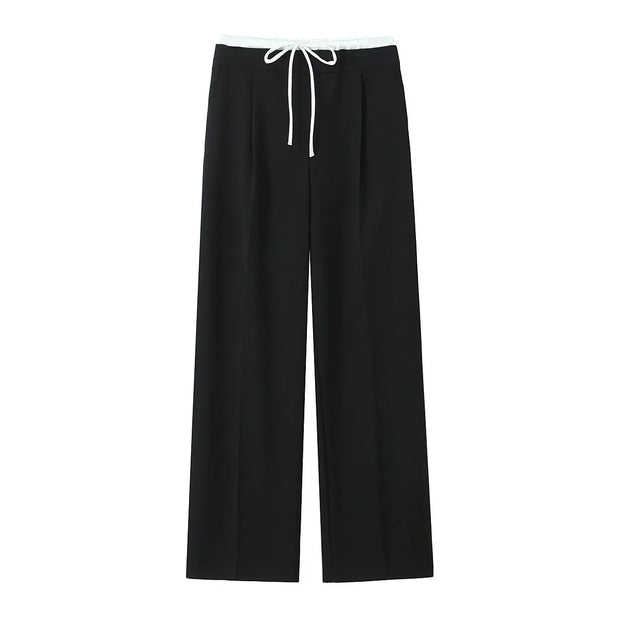 Willshela Women Fashion Solid Lace Up Side Zipper Straight Pants Vintage High Elastic Waist Female Chic Lady Trousers
