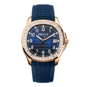OBLVLO Trend Luxury Rose Gold Diamond Date Mechanical Automatic Watches For Men Blue Silicone Strap Waterproof Sport Watch FM-SL