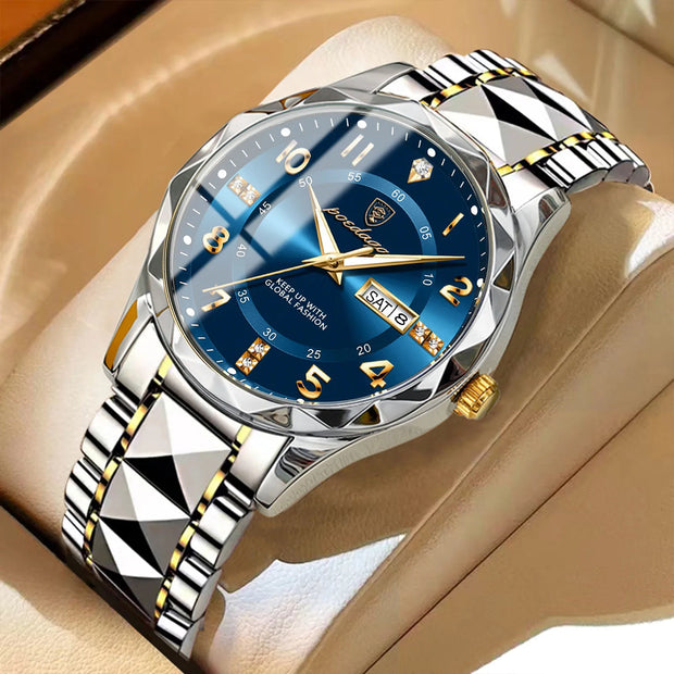 Men Quartz Waterproof Date Week Luminous Wristwatch