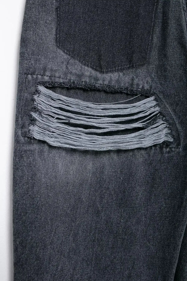 TRAFZA Jeans For Women 2024 Denim Solid Loose Zipper Fly Female Hole Trouser Pockets Wild Basic Commute Woman Wide Leg Long Pant