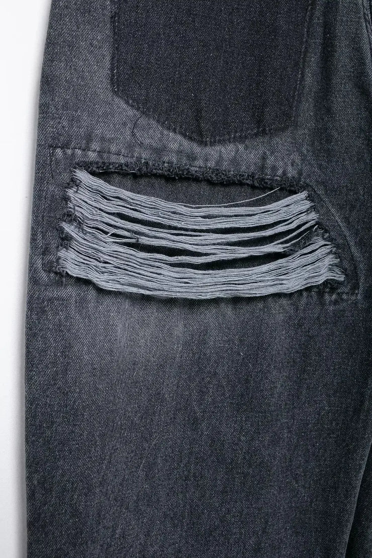 TRAFZA Jeans For Women 2024 Denim Solid Loose Zipper Fly Female Hole Trouser Pockets Wild Basic Commute Woman Wide Leg Long Pant