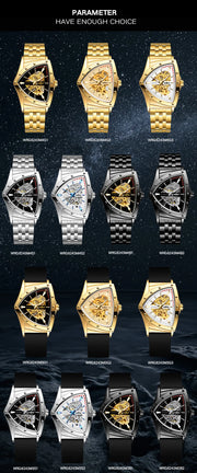 Winner Military Triangle Steel Skeleton Automatic Movement Man Watch Sports Mechanical Watches Luxury Waterproof Silicone Strap
