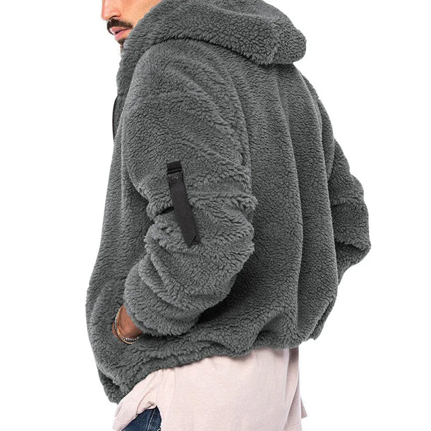 2025 Men's Casual Double-sided Plush Warm Jacket Autumn Winter Thick Wool Coats Solid Hooded Fleece Hoodies Loose Men Clothing