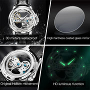 OLEVS 6661 Fully Hollow Automatic Man Watch Fashion Leather Strap Waterproof Luminous Hand Clock Men's Mechanical Wristwatches