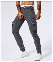 2025 New Men Street Elastic Denim Jeans Multi Pockets Cargo Pants Casual Slim Denim Trousers Fashion Y2k Joggers Baggy Man Pants