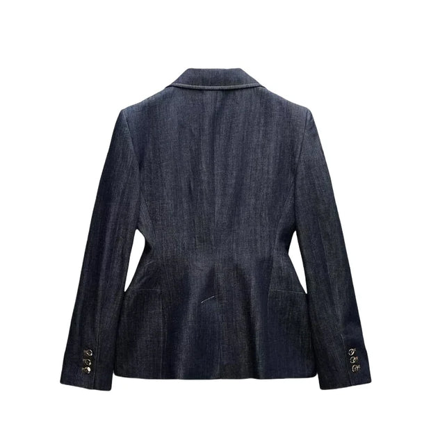 RARA Women's Denim Suit Set with Deep V Corset Blazer and Wide Leg Pants Stylish for Urban Fashion and Formal Occasions