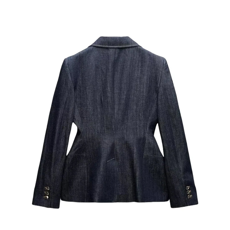 RARA Women's Denim Suit Set with Deep V Corset Blazer and Wide Leg Pants Stylish for Urban Fashion and Formal Occasions