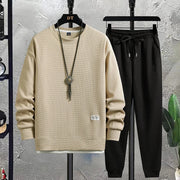 Men's Waffle Suit Sets Casual Long Sleeved Sweatshirt and Pants for Sports Men's T-shirt Hoodie Casual Trousers Set Loose Fit