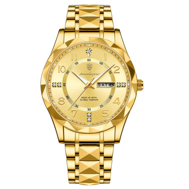 Men Quartz Waterproof Date Week Luminous Wristwatch