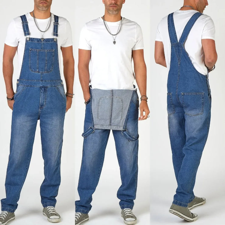 Men's Denim Bib Pants Washed Full Length Jumpsuits Hip Hop Straight Jeans Overalls for Men Streetwear New Male Jumpsuit