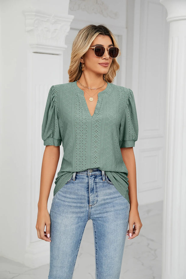 Womens Tops V Neck Ruffle Sleeve Blouses Short Sleeve Casual Tops T-Shirts for Women Autumn Winter