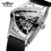 Winner Military Triangle Steel Skeleton Automatic Movement Man Watch Sports Mechanical Watches Luxury Waterproof Silicone Strap