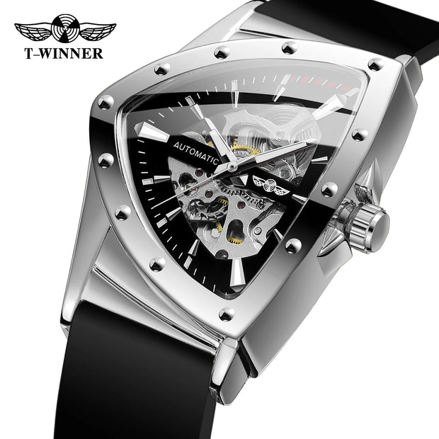 Winner Military Triangle Steel Skeleton Automatic Movement Man Watch Sports Mechanical Watches Luxury Waterproof Silicone Strap