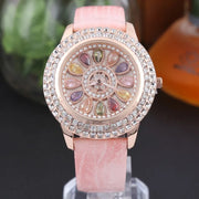 Korean Ladies Watch Colorful Rhinestones Dashi Dial Quartz Watch Casual Leather Ladies Clock Gift Relogio Feminino