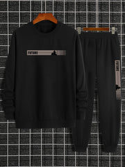 Men's Autumn and Winter Set With Future Print Casual Long Sleeve Pants Two-pieces Suit Comfortable Sportswear Suit Crew Neck