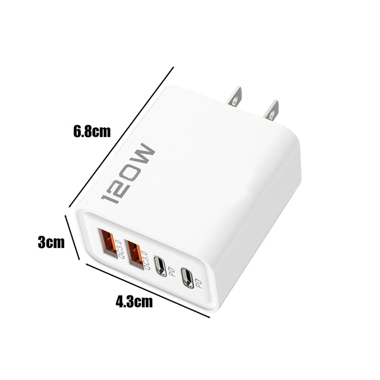 PD 120W 4 Ports USB C Charger Quick Charge
