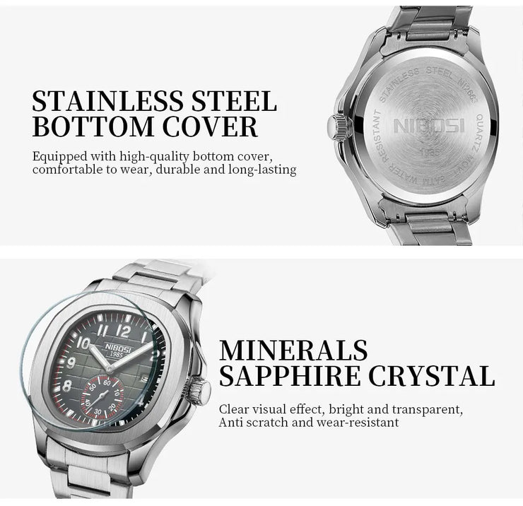 NIBOSI Sport Men Watch Waterproof Luminous Silicone Date Watch Men Top Brand Luxury AQUANAUT Quartz Watches for Men Reloj Hombre