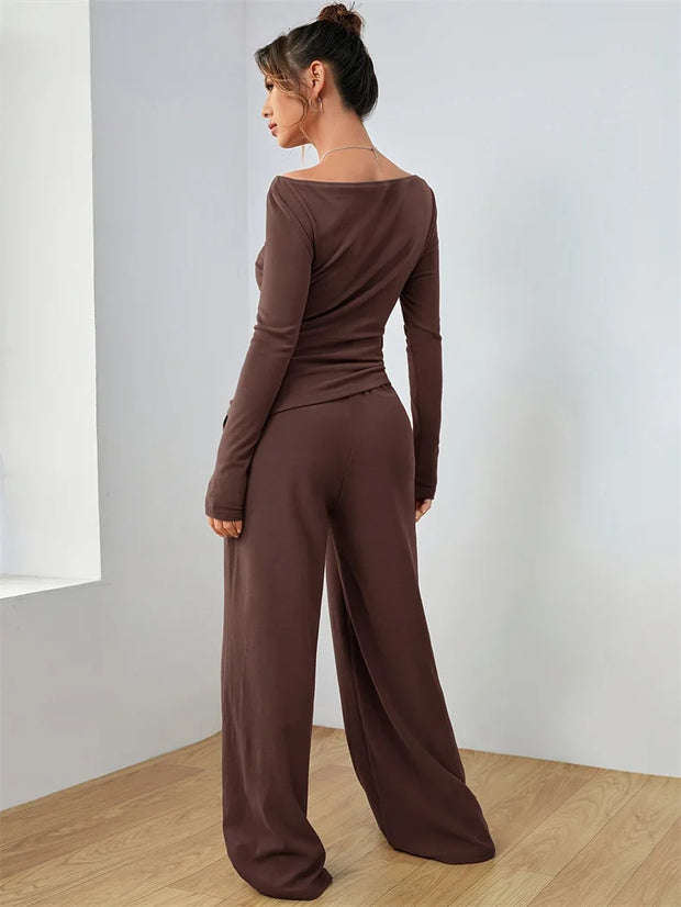 Women's Two-piece Wide Leg Pants Fashion Set Irregular Short Top Women's Clothing Yoga Exercise Set Спортивный Костюм Женский