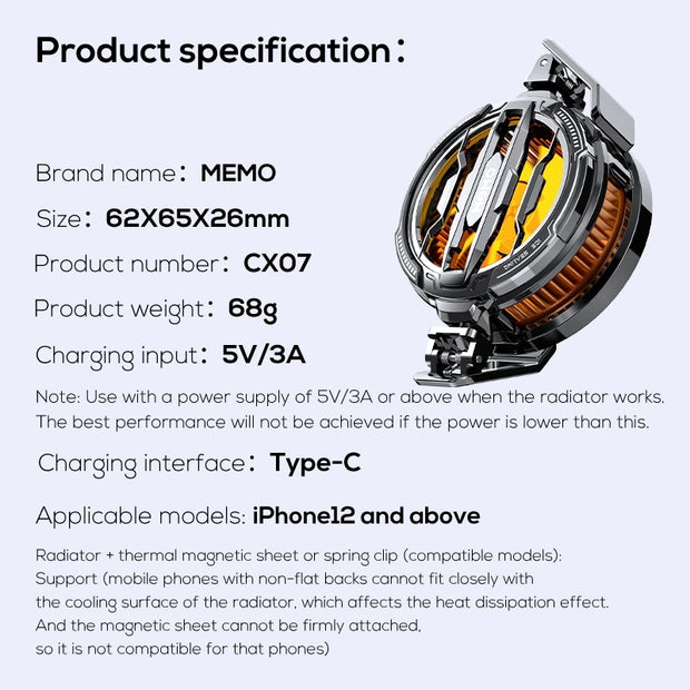 MEMO CX08 Pro CX08 CX07 DLA6 DL22 DL20 Fast Cooling Magnetic/Clip
