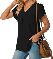 Elegant Women's Top Blouse Flower 2023 Summer Fashion Simplicity Short Sleeve Solid V-Neck Commuter Office Female Shirt S-XXL