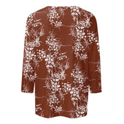 2024 Women Summer Tops Comfortable T Shirt Fashion Flower Print Round Neck 3/4 Sleeve Tops Soft Versatile Pullover Ropa De Mujer
