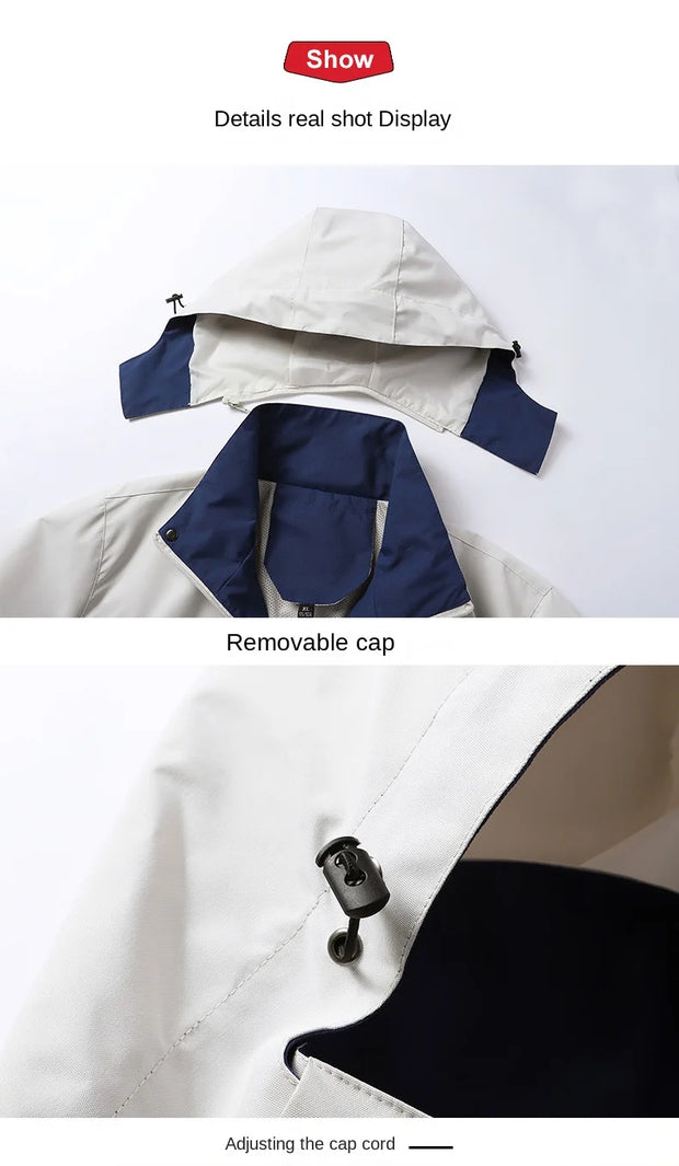 Men Outdoor Hiking Camp Waterproof Windproof Outerwear Spring Fall Lightweight Tops Fashion Casual Daily Coat Hooded Rain Jacket